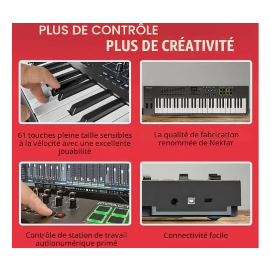 Autre vue du Clavier maître MIDI Nektar Impact LX61+