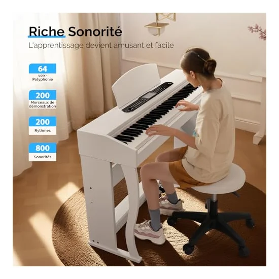 Autre vue du Piano numérique à meuble Bonnlo 88 touches pondérées