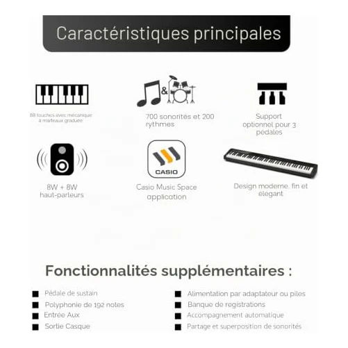 Autre vue du Piano numérique portable Casio Privia PX-S3100