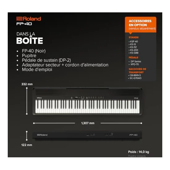 Autre vue du Piano numérique portable Roland FP-40