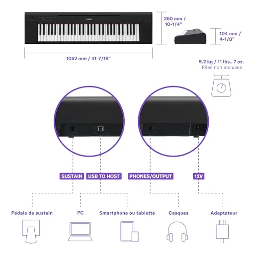 Autre vue du Piano numérique portable Yamaha Piaggero NP-15